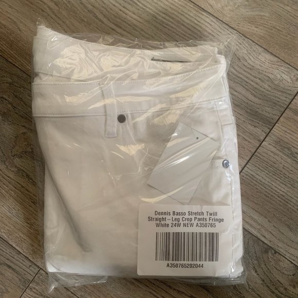 NWT DENNIS BASSO STRETCH TWILL STRAIGHT-LEG CROP PANTS WITH FRINGE WHITE 24W - Picture 4 of 6